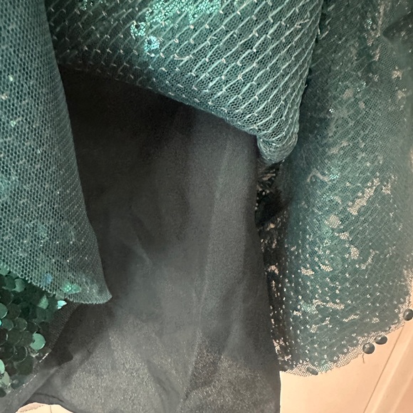 Free People Teal Sequin V-Neck Mini Party Dress with Black Velvet Tie - Picture 9 of 12